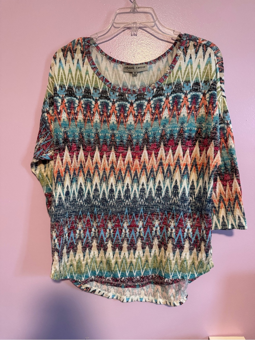 Absolutely Famous Multi-Color Chevron Knit Long Sleeve Top